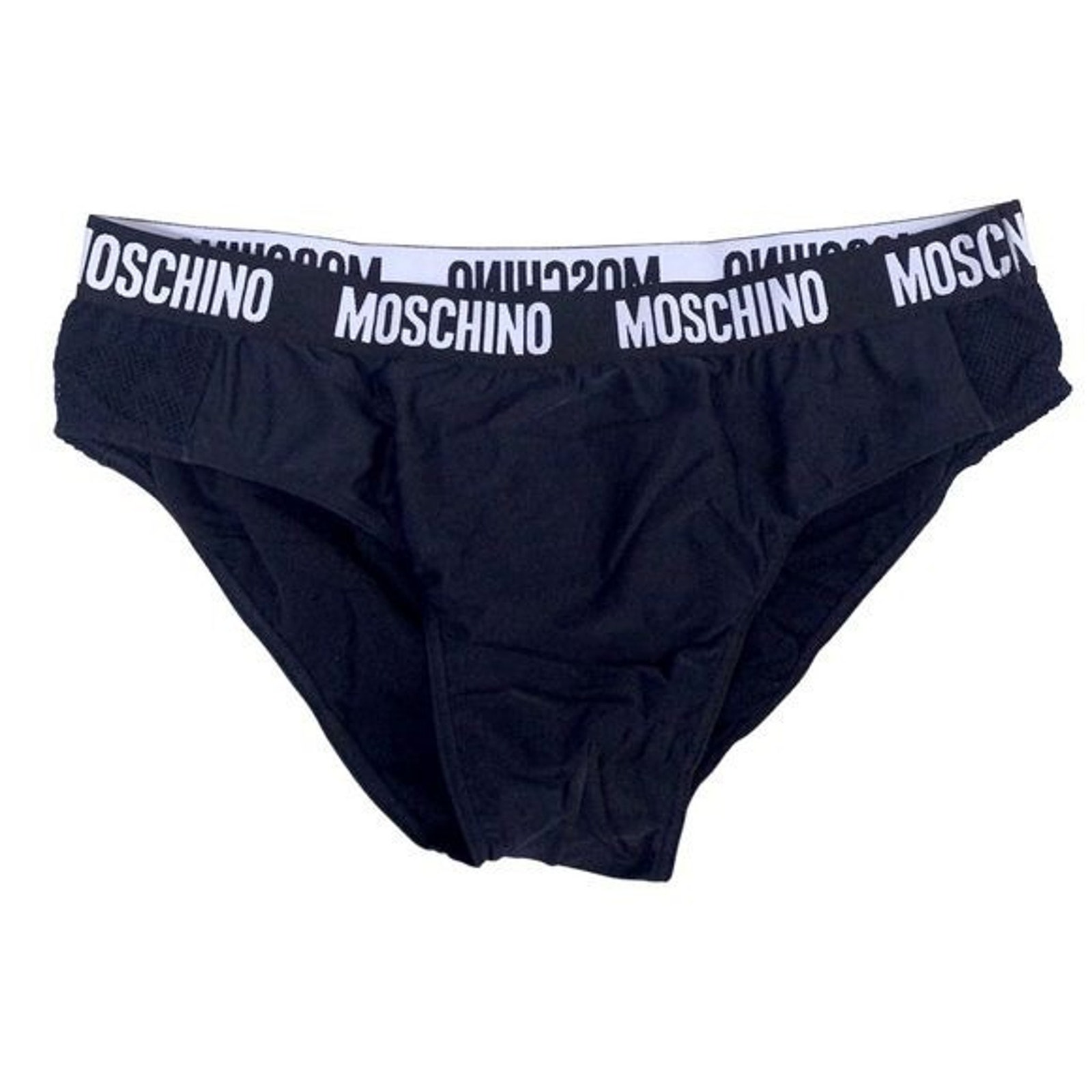 Moschino Men's Swim Briefs Xxl Black A6147 Made Italy Nwt Logo Waist Mesh